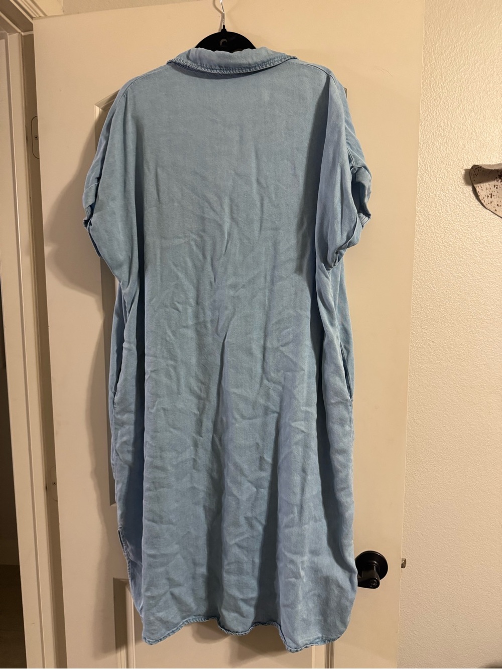 Light Blue Women’s Denim Shirt Dress - Casual Button-Down - Picture 4 of 4